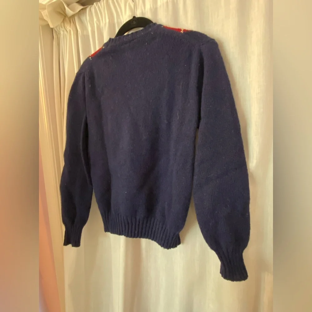 Vintage Billy Kelly 100% Wool Argyle Navy Blue & Maroon Sweater Made in Ireland - Picture 7 of 7
